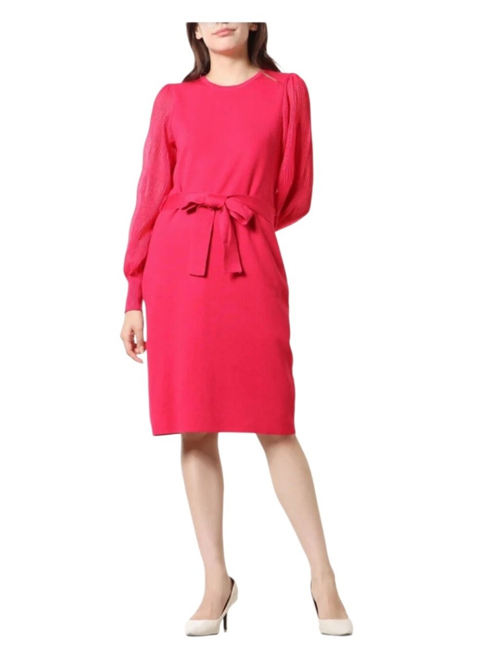 NWT Calvin Klein Red Chiffon Sleeve Sheath Dress S Holiday Cocktail Party